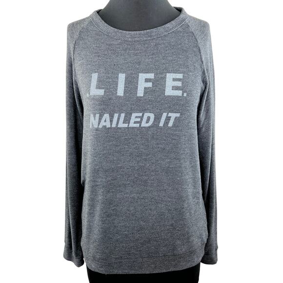 good hYOUMAN Gray Fleece Life Nailed It Crew Neck Graphic Long Sleeve Pullover S - Picture 1 of 6